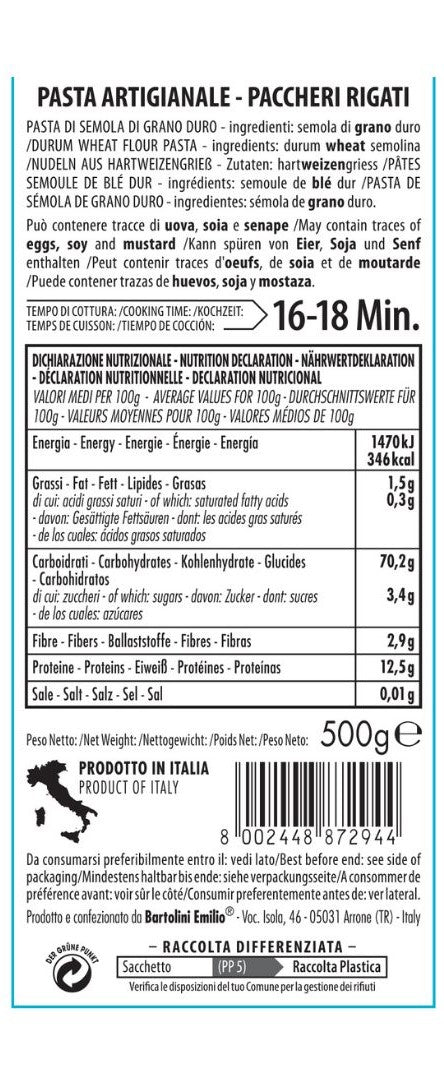 Rigati Paccheri 500g pasta